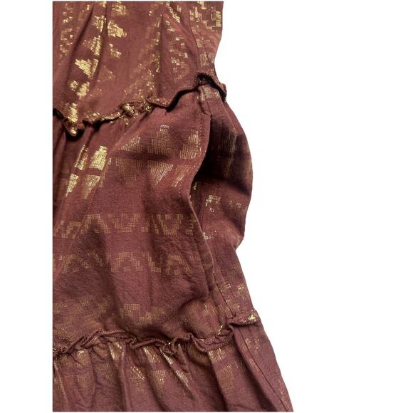 Elan Tiered Dress Womens Medium Brown Gold Babydoll Bell Sleeves Pull Over Boho - Picture 7 of 9